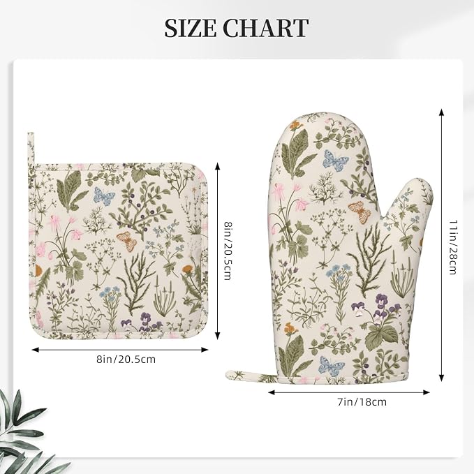 Vintage Wildflower Herbs Floral Rustic Butterfly Oven Mitts and Pot Holders - Image 3