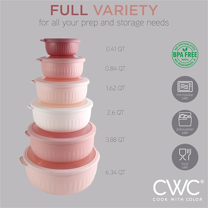 COOK WITH COLOR Prep Bowls with Lids- Wide and Deep Nesting Plastic Small - Image 2