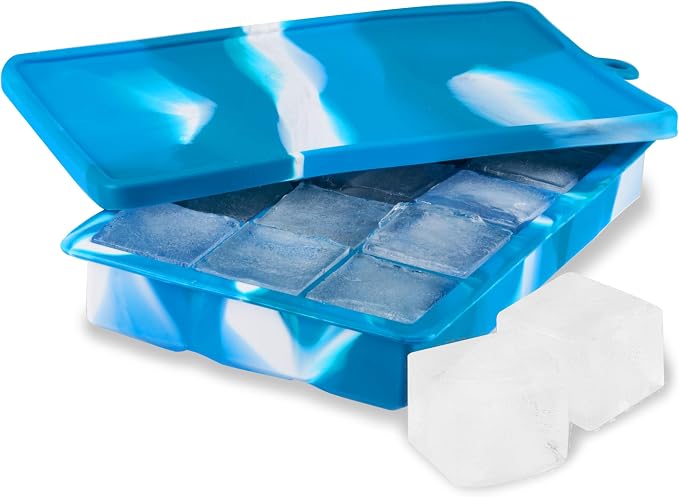 Host Ice Cube Tray with Lid, Makes 15 1.25" Cubes, Durable Silicone Trays by HOST