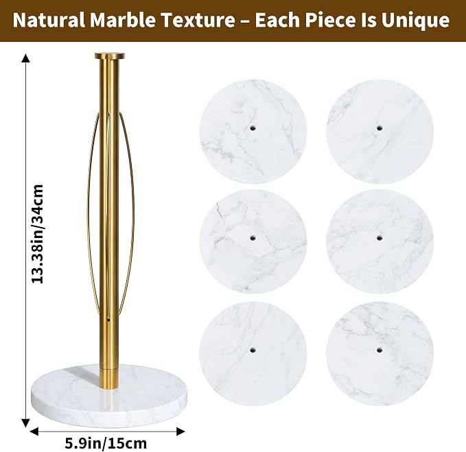 YIGII Marble Base Paper Towel Holder Countertop, Standing Paper Towel Holder - Image 7