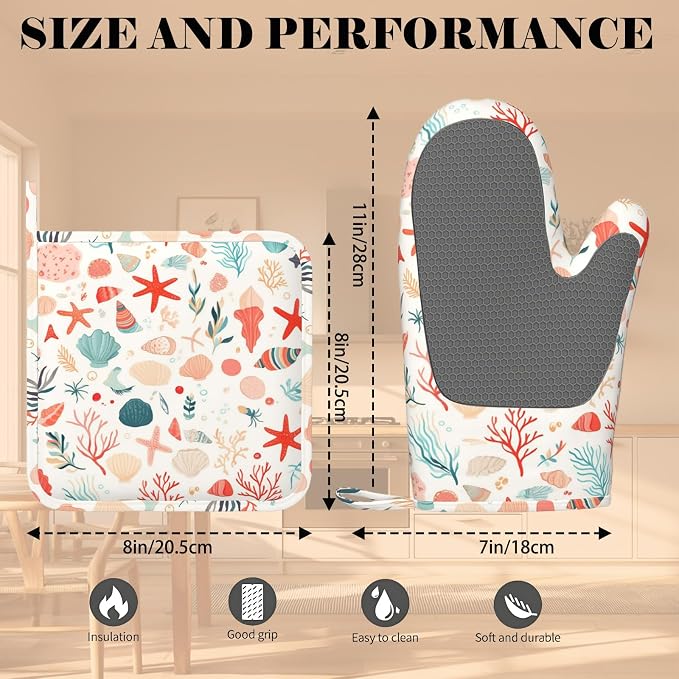 Cartoon Starfish and Shells Oven Mitts and Pot Holders Sets Silicone Kitchen - Image 3