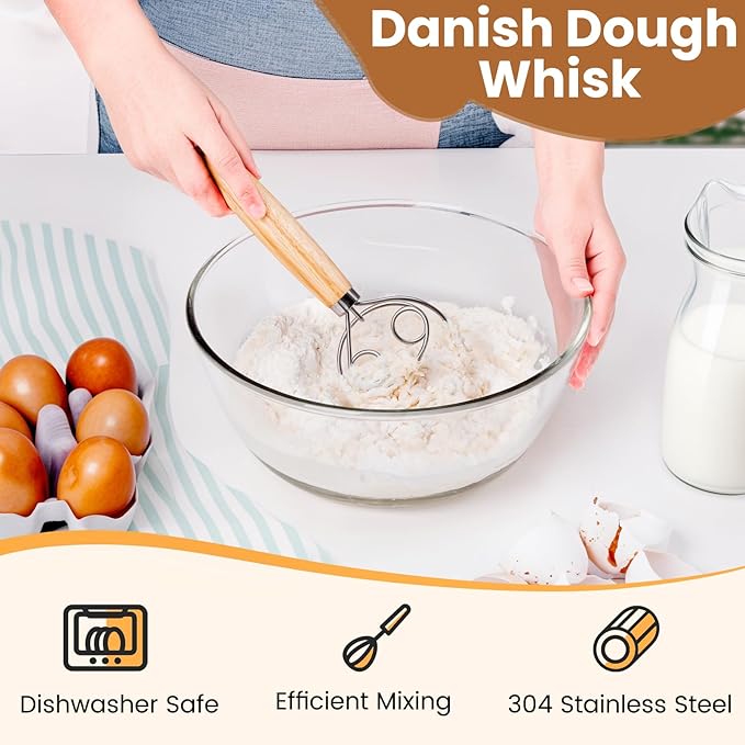 Danish Dough Whisk with Sourdough Scoring Tool, Bread Making Tools and Baking - Image 3