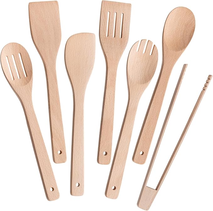 Eisinly Wooden Spoons for Cooking 7-Piece, Kitchen Nonstick Wood Cooking by Eisinly