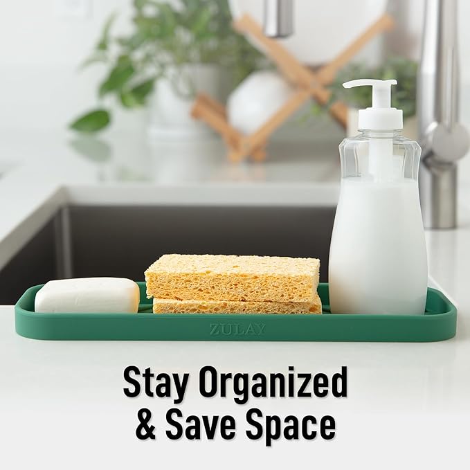 Zulay Kitchen Large Silicone Sponge Holder – Flexible Sink Organizer Tray - Image 6