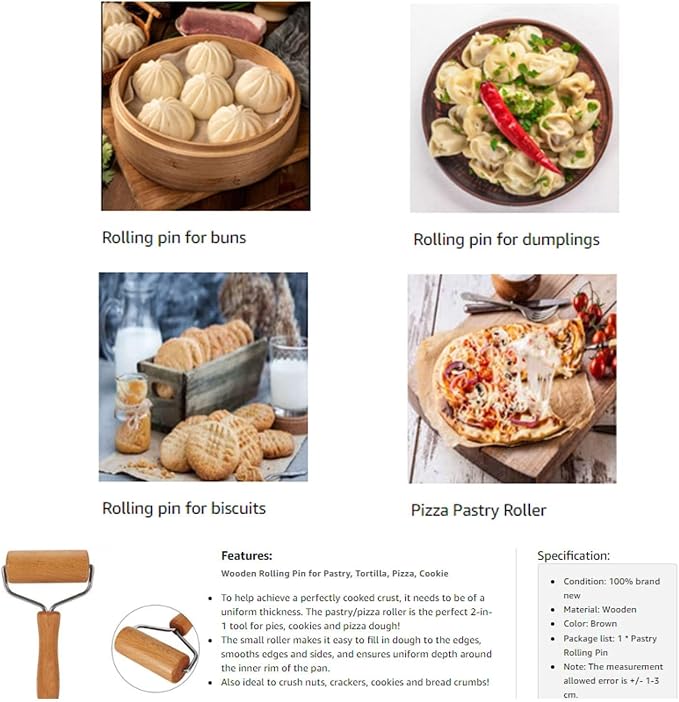 Small Rolling Pin, Wooden Dough Roller, Non-Stick Pizza Roller, T Type Rolling - Image 8