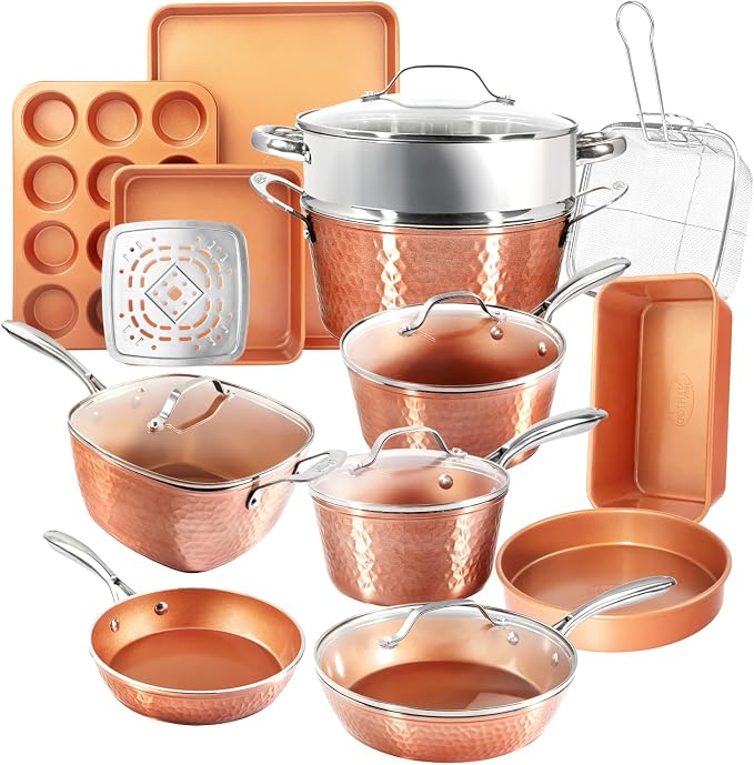 Gotham Steel Hammered 24 Pc Ceramic Cookware Set Nonstick, Induction Ceramic by GothamSteel