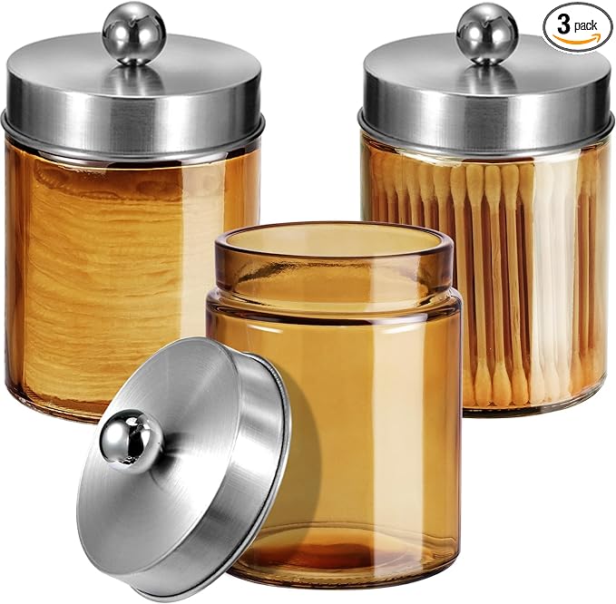 3 Pack Apothecary Jar Canisters Bathroom Vanity Organizer by Komashr