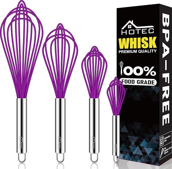 HOTEC 4 Pieces Silicone Whisks Set, Wire Balloon Whisks Egg Beater, Non-slip by Hotec