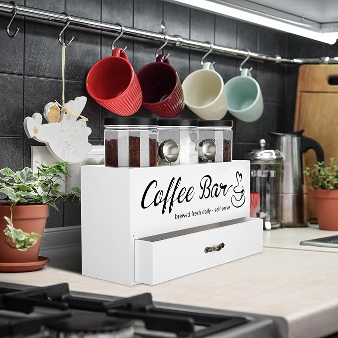 3 Pcs Coffee Canister Set with Shelf and Spoon Plastic Coffee Bean Storage - Image 6