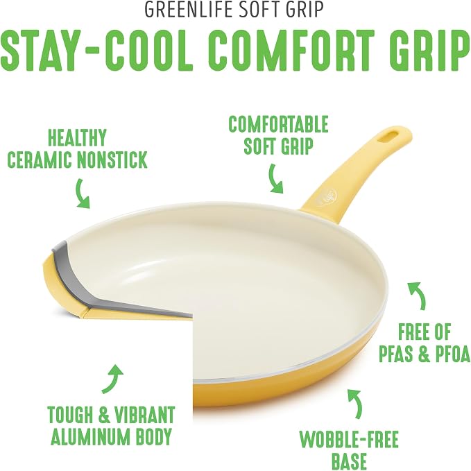 GreenLife Soft Grip Healthy Ceramic Nonstick 18 Piece Kitchen Cookware Pots and - Image 4