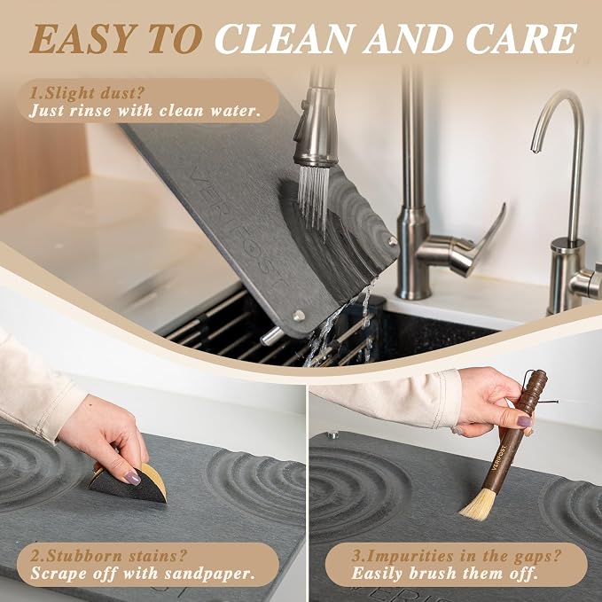 VERIFOST 2 Pcs Large Gray Stone Dish Drying Mat - Image 7