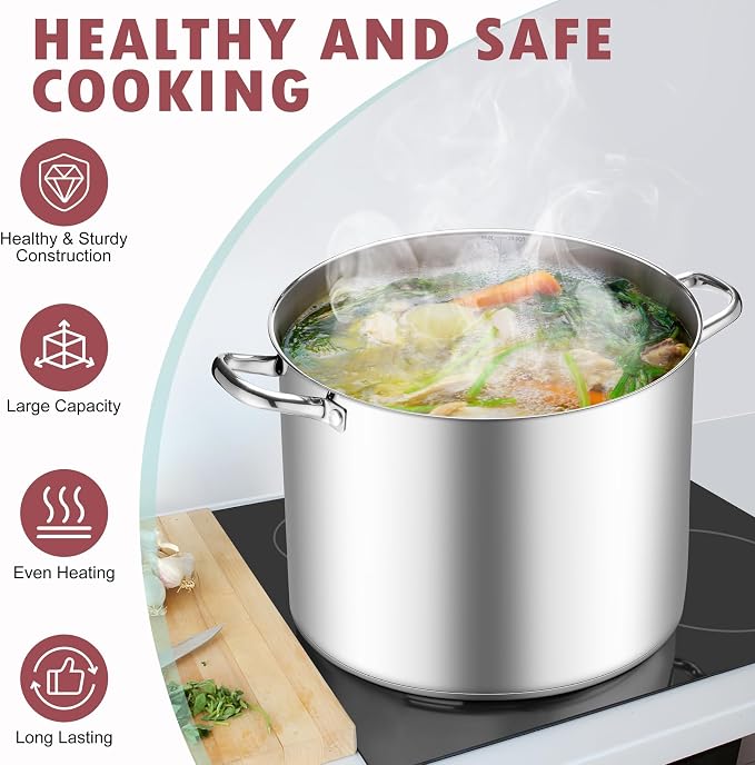 TeamFar 20QT Stock Pot, Stainless Steel Stockpot Large Induction Cooking Pot - Image 6