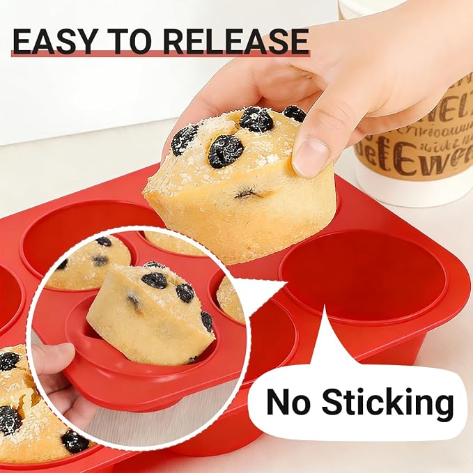 CAKETIME Silicone Muffin Pan, 2 Packs, Jumbo 6 Cups and Mini 24 Cups - Image 6