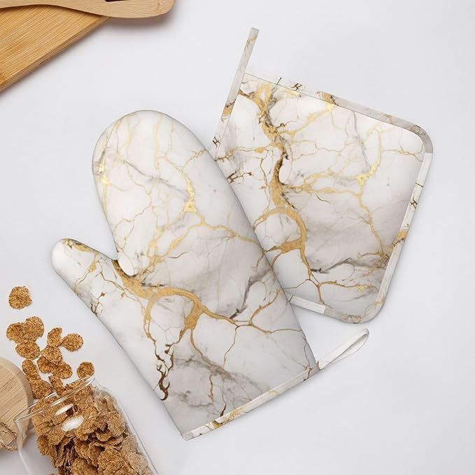 Oven Mitts and Pot Holders Marble Gray Gold White Silicone Kitchen Accessories - Image 6