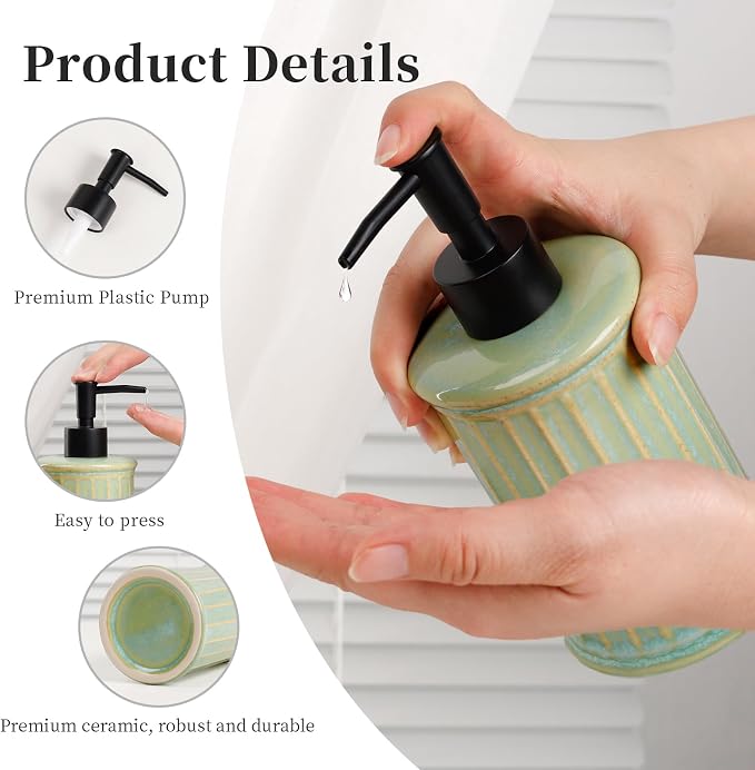 ANTIS'S HOME Soap Dispenser Liquid 11.84OZ | Ceramic Refillable Hand Dish Soap - Image 3