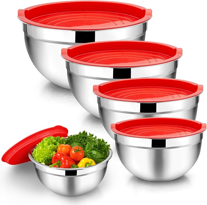 TeamFar Mixing Bowls, 4.5/3/1.5/1/0.7 QT, Stainless Steel Metal Nesting Salad by TeamFar