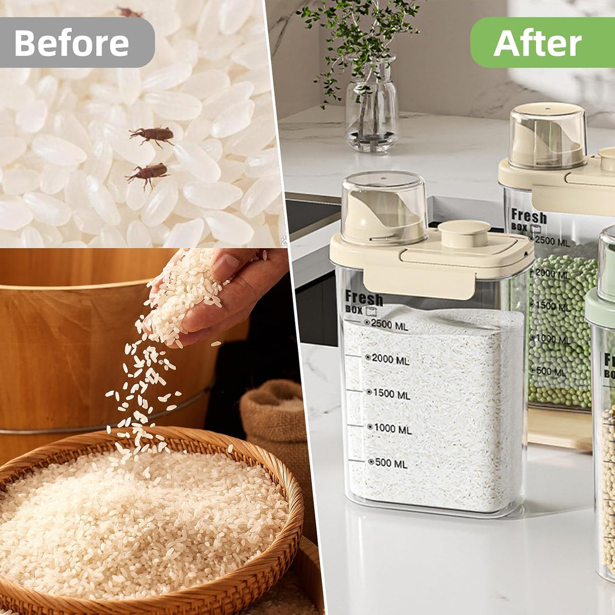 Airtight Rice Storage Container,with Pour Spout & Measuring Cup