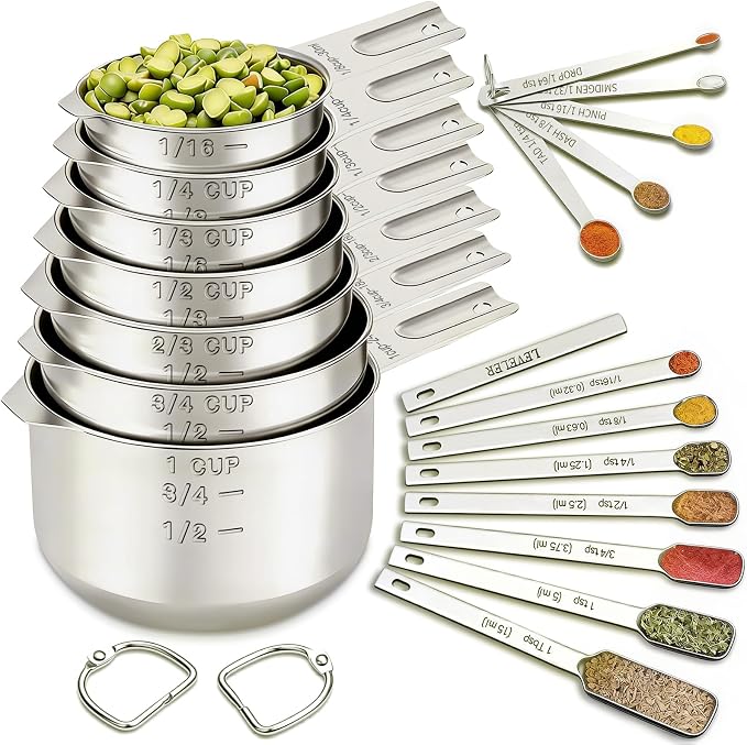 EWFEN Measuring Cups and Spoons Set, 7 Stainless Steel Nesting Measuring Cups & by EWFEN