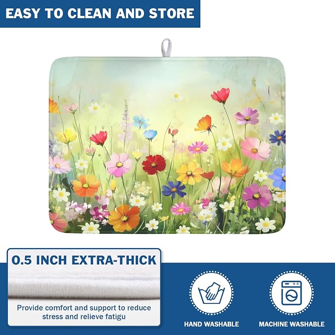Spring Summer Daisy Dish Drying Mat 18 x 24 Inch Colourful Floral Pattern Dish - Image 5