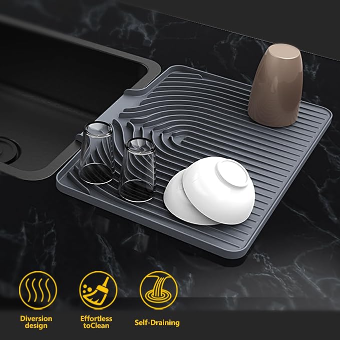 Silicone Drying Mat for Kitchen Counter, Dish Drying Rack Matt - Image 4