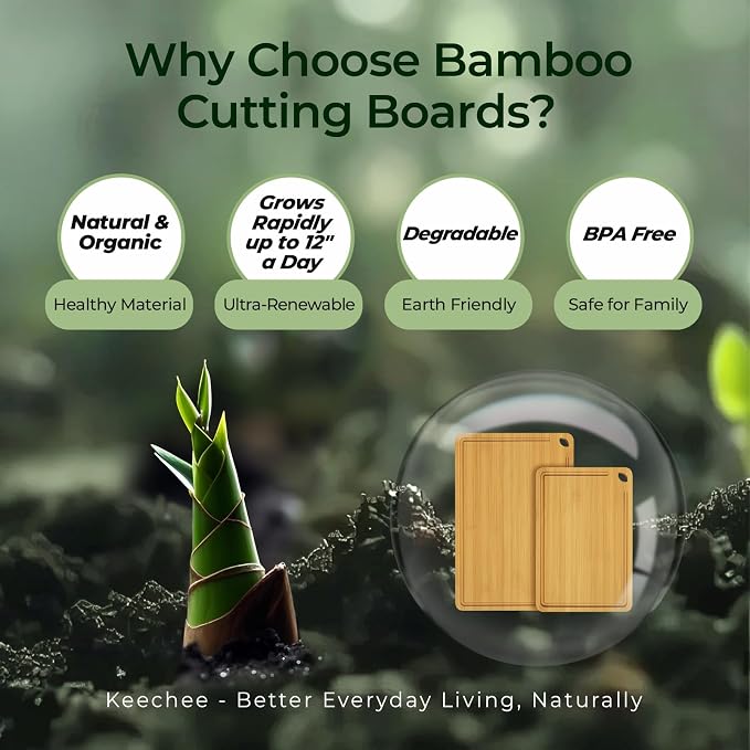 Keechee Chopping Board 2-Pcs Natural Bamboo Cutting Board - Image 6