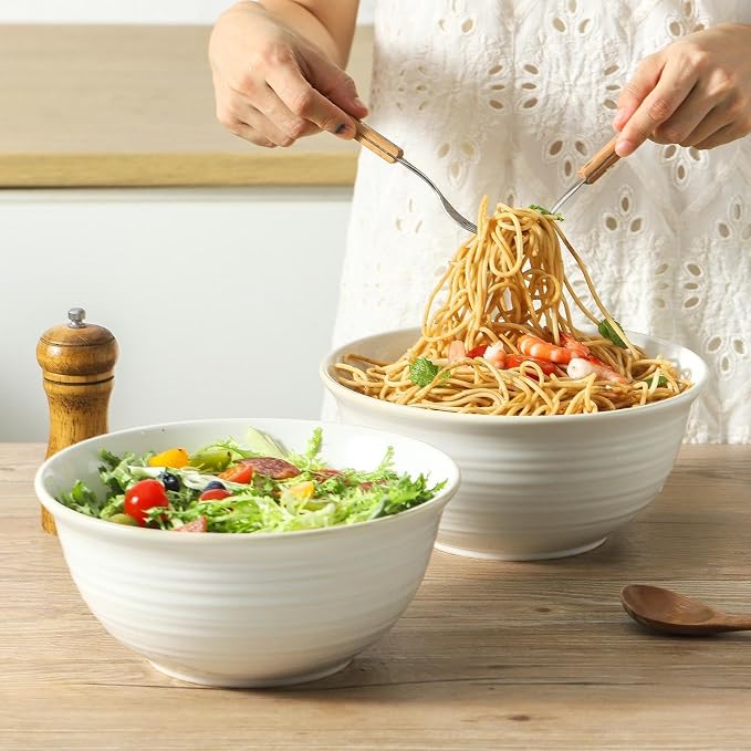 Hasense Serving Bowls, 9 Inch Ceramic Salad Bowls - Image 3