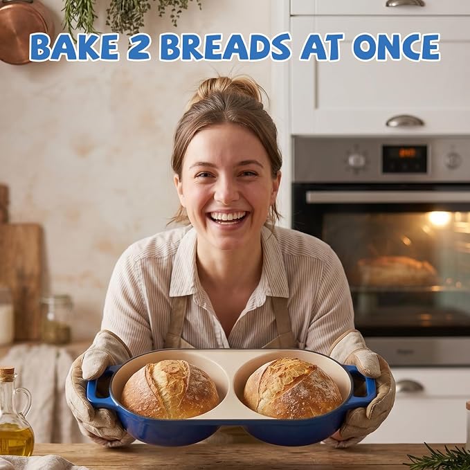 Double Dutch Oven Pot with Lid, Enameled Cast Iron Bread Loaf Pan, Dutch Oven - Image 4
