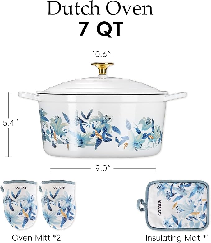 CAROTE 7QT Cast Iron Dutch Oven Pot - Image 2