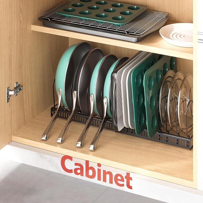 ORDORA Pots and Pans Organizer Under Cabinet, Expandable 11.8"-22.8" Pot Lid - Image 8