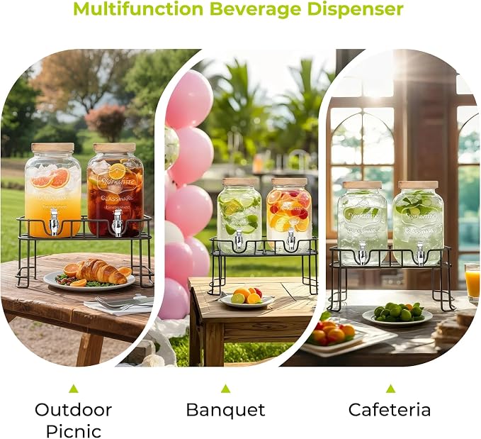 DHSBTLS 1 Gallon Glass Drink Dispensers, 2 Pack Clear Beverage Dispenser - Image 6