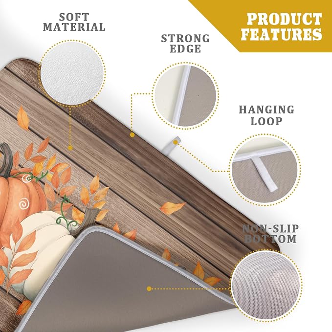 Autumn Pumpkin Dish Drying Mat Rustic Wood Dish Drainer Mats Fast Dry - Image 4