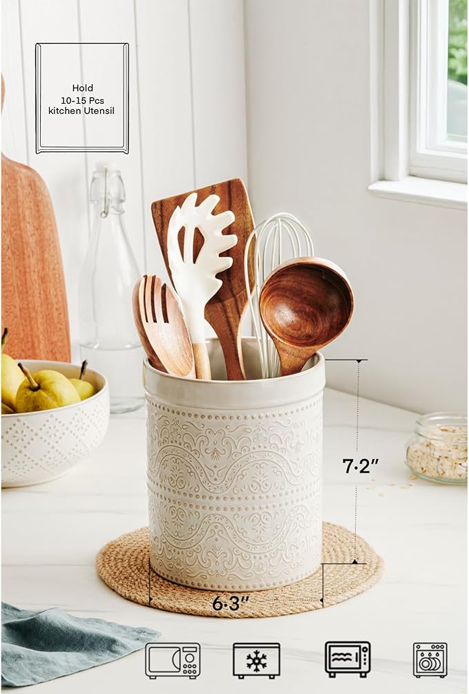 Kitchen Utensil Holder, 7 Inches Large Ceramic Utensil Holder - Image 4