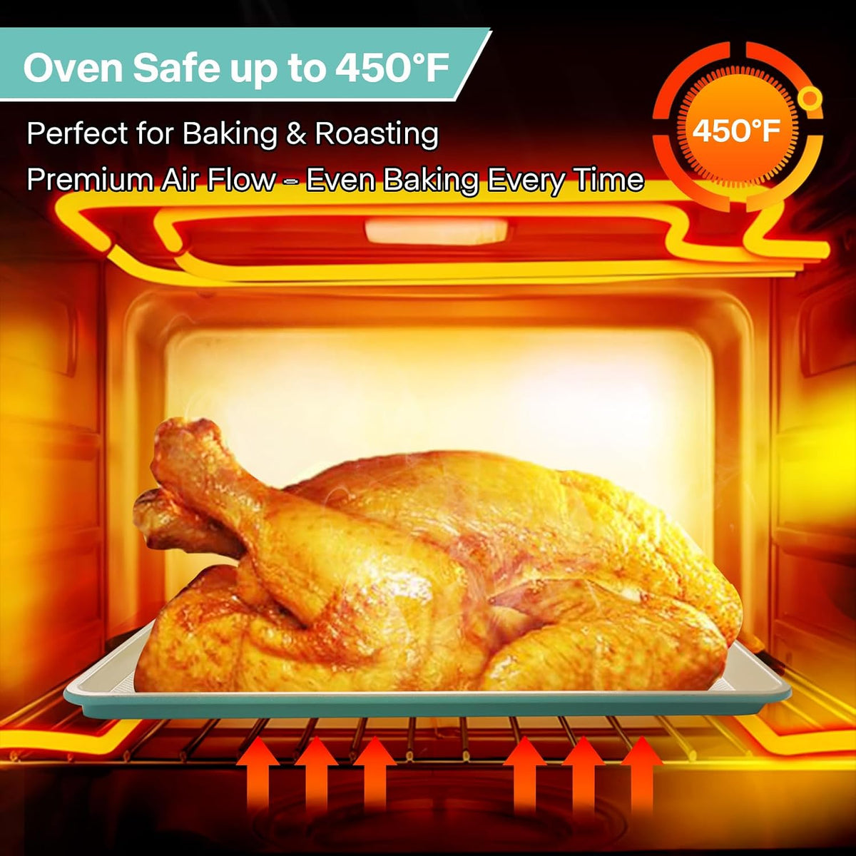 3-Pack Blue Ceramic-Coating Baking Sheet Pans, PFOA/PFOS/PTFE-Free