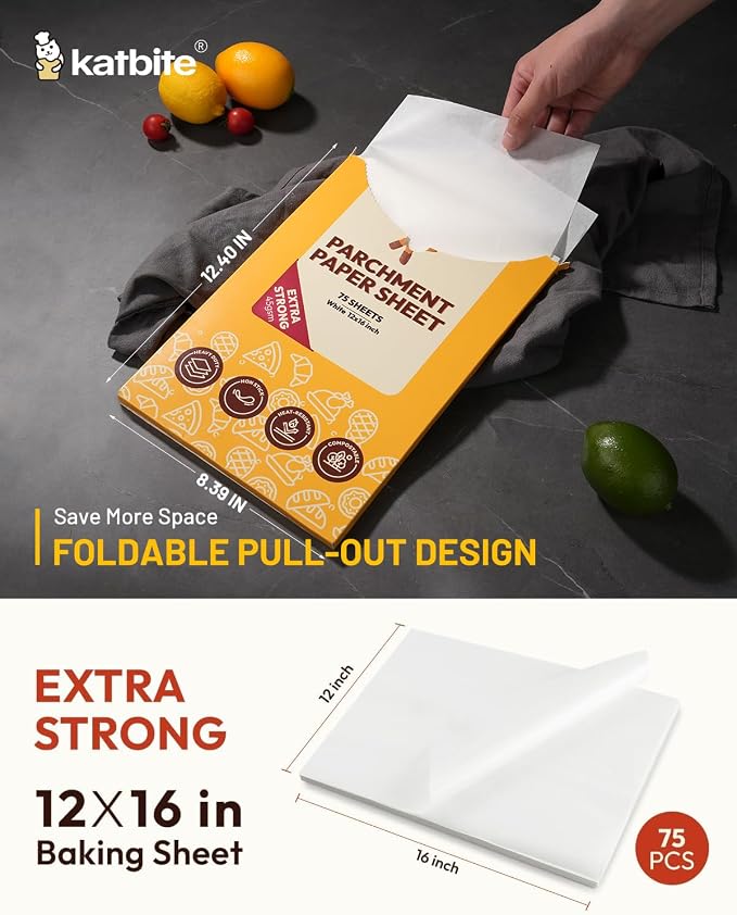 Katbite 75Pcs White Parchment Paper Sheets 12x16IN, Pre-Cut Heavy Duty - Image 2