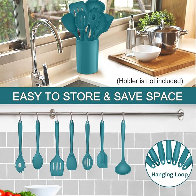 P&P CHEF Silicone Cooking Utensils Set of 7, Heat-proof Kitchen Utensils Set - Image 6