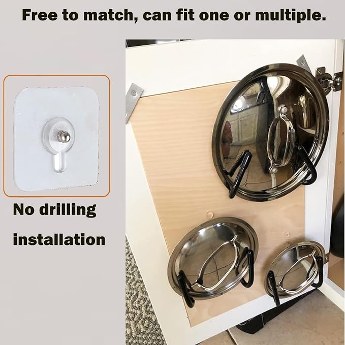 2 Pack Pot Lid Organizer Rack, No Drilling Adhesive Wall/Door Mounted Rustproof - Image 3