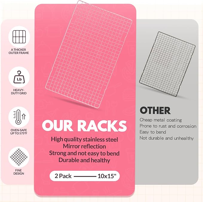 2 PCS Cooling Racks for Cooking and Baking, 16x10 Inches Stainless Steel - Image 4
