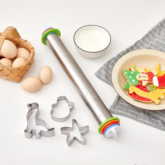 Rolling Pin with Thickness Rings, Fulimax 17" Adjustable Stainless Steel - Image 6
