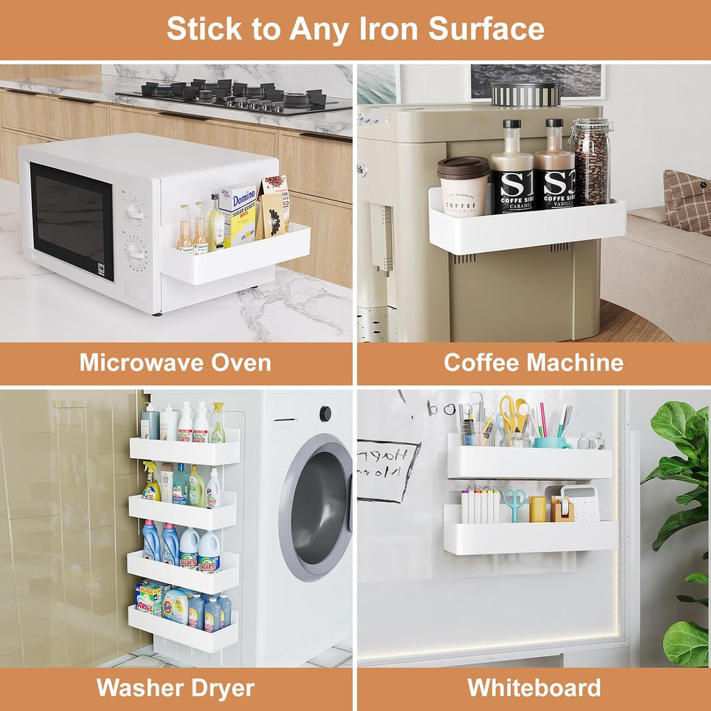 Magnetic Spice Rack for Refrigerator White, 4 Pack