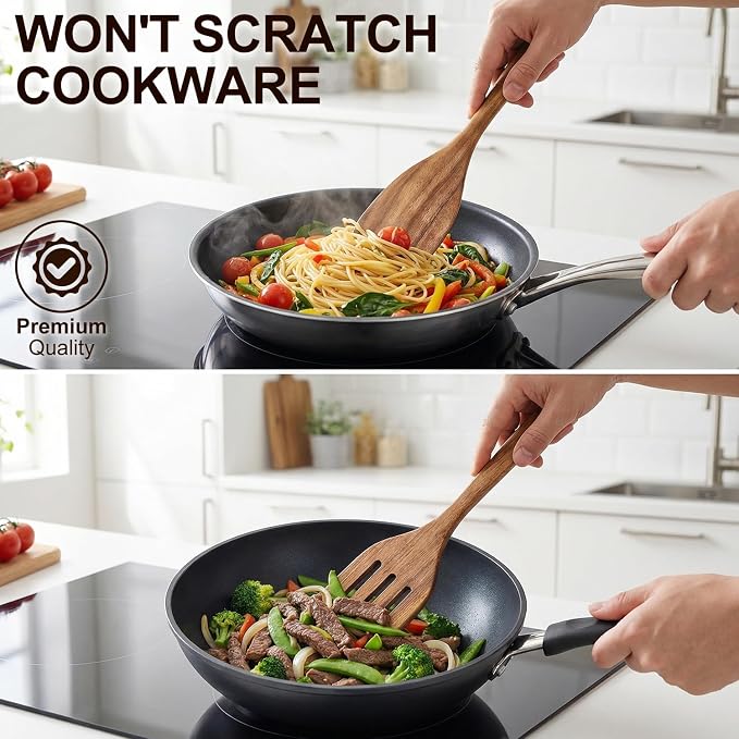 4 Pcs Acacia Wooden Spatula Set Non Toxic Kitchen Utensil Set Slotted Turner - Image 4