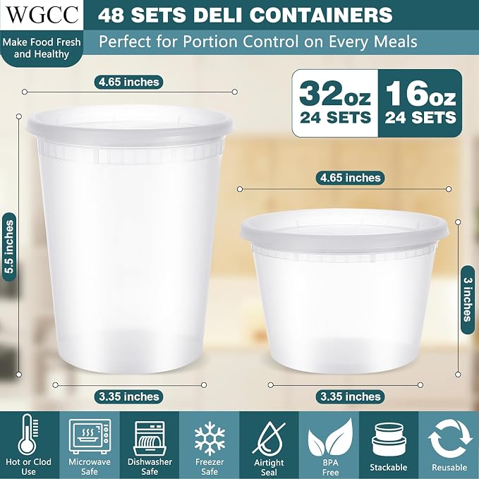 WGCC Deli Containers with Lids 48 Sets- Disposable Soup Containers with Lids - Image 2
