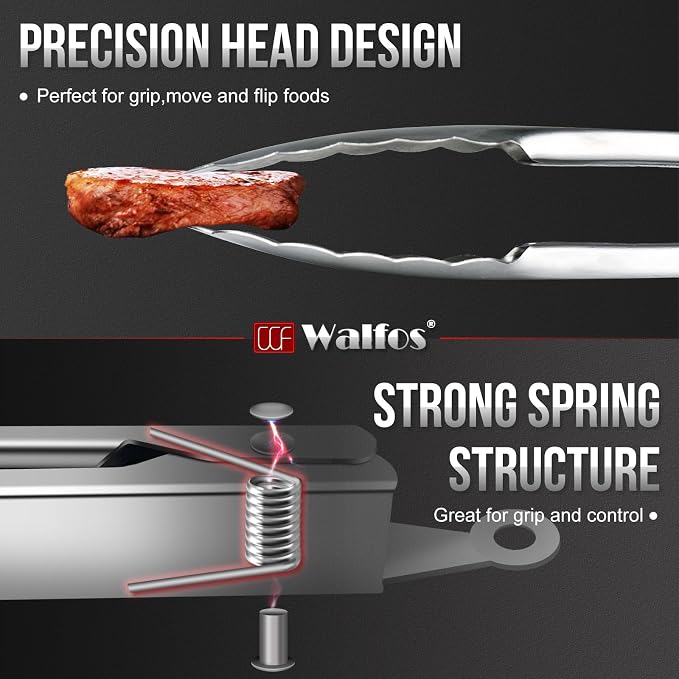 Walfos Kitchen Tongs for Cooking, 600℉ Heat Resistant Stainless Steel Tongs - Image 3