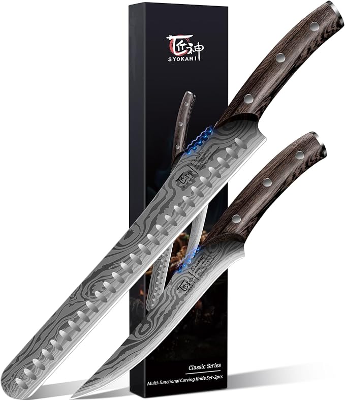 SYOKAMI Brisket Slicing Knife Set, Carving and Boning Knife by SYOKAMI