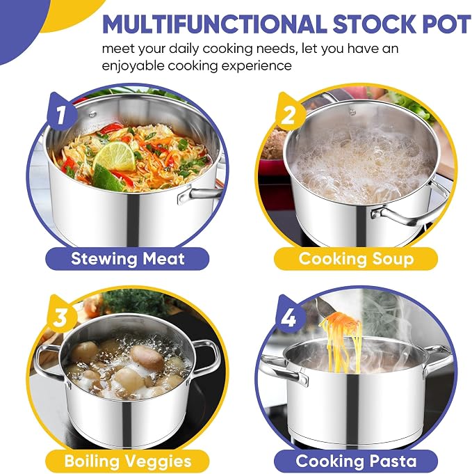 TeamFar 8QT Stock Pot with Lid, Stainless Steel Tri-ply Bottom Cooking Pot - Image 7