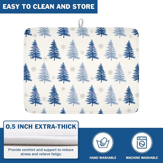 Winter Dish Drying Mat 18 x 24 Inch Blue Tree Dish Drying Pad Absorbent - Image 5