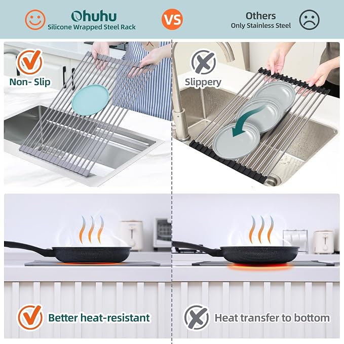 Ohuhu Dish Drying Rack Over The Sink, Roll Up Sink Rack 20.5" W x 13.1" L - Image 4