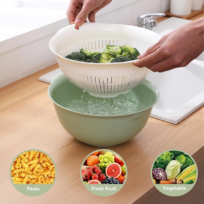 Colander Bowl Set of 2, Nesting Large Capacity Plastic Food Strainer - Image 5