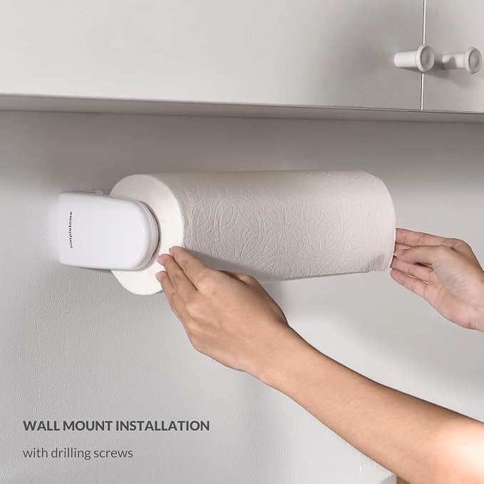 simpletome Paper Towel Holder Under Cabinet or Wall Mount ONE Hand Operation - Image 4