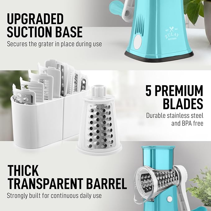 Zulay Kitchen Rotary Cheese Grater 5 Blade Cheese Shredder - Image 7