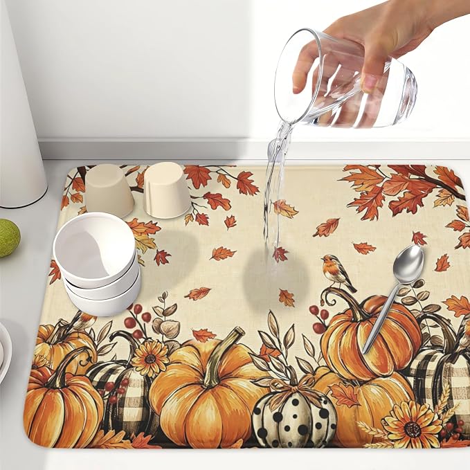 Fall Orange Pumpkin Dish Drying Mat - Image 6